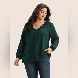 BloomChic Plisse Eyelet Lace Elastic Cuffs Blouse